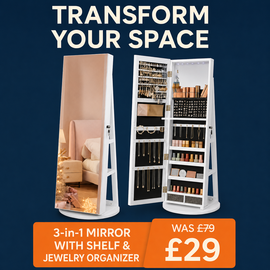 ✨ 3-in-1 Mirror with Shelf & Jewellery Organiser – Style Meets Function