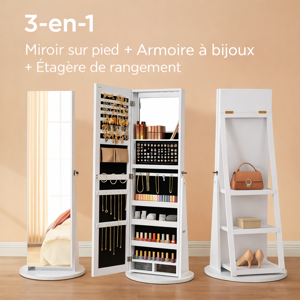 ✨ 3-in-1 Mirror with Shelf & Jewellery Organiser – Style Meets Function