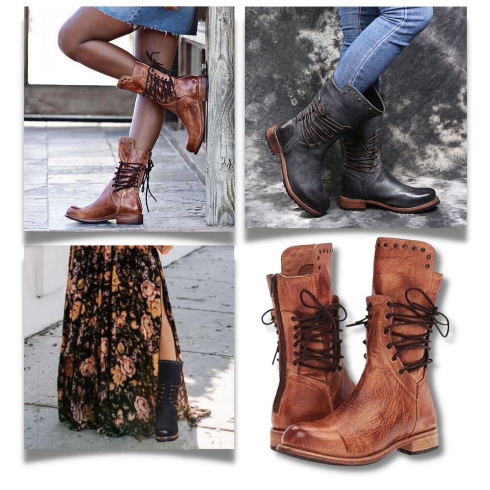 Vintage PU Leather Ankle Boots